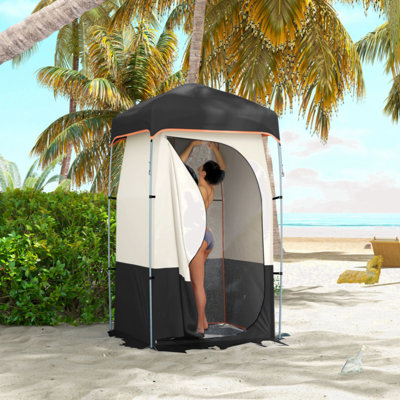 Tente de douche portable Outsunny, abri d'intimité, vestiaire de camping avec sac de douche solaire, plancher et sac de transport
