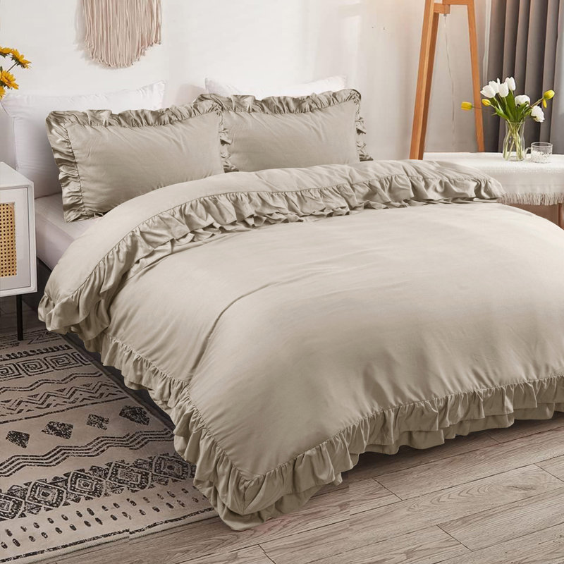 Jimi Microfiber Solid Colour Duvet Cover with Pillowcases Included, Kingsize, Beige