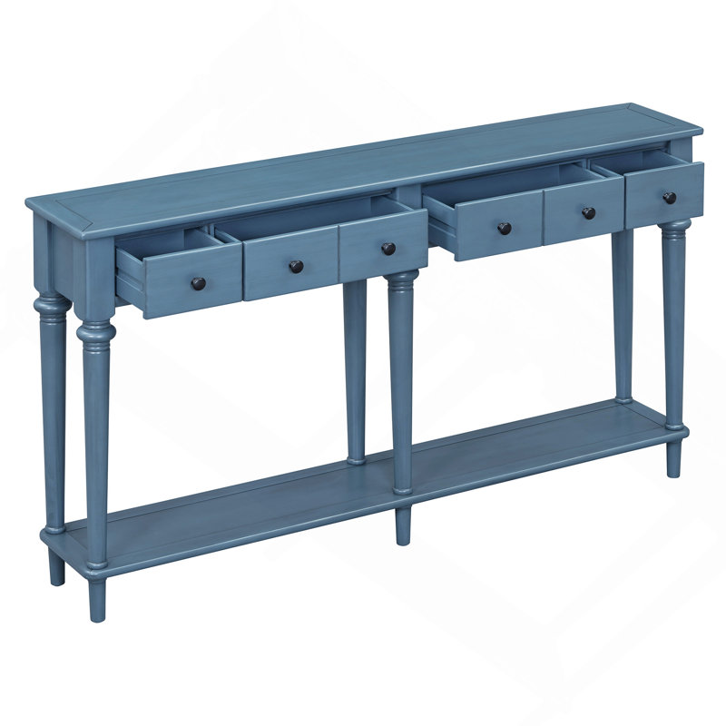 Table d'entrée avec 4 tiroirs, console rétro avec tablette ouverte pour les entrées, les salons et les couloirs, Marine