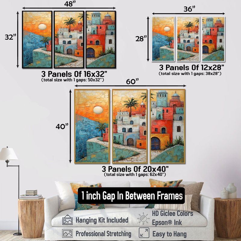 Maroc, ancien village, ensemble de décoration murale Casablanca, Toile avec cadre flottant noir, H 28 po x l 36 po x P 1 po
