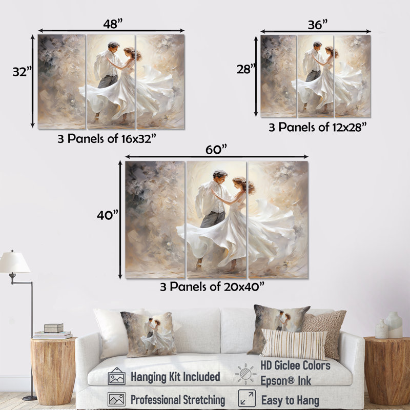 Dance Waltz In White II - Ensemble de décorations murales de danse, H 32 po x l 48 po