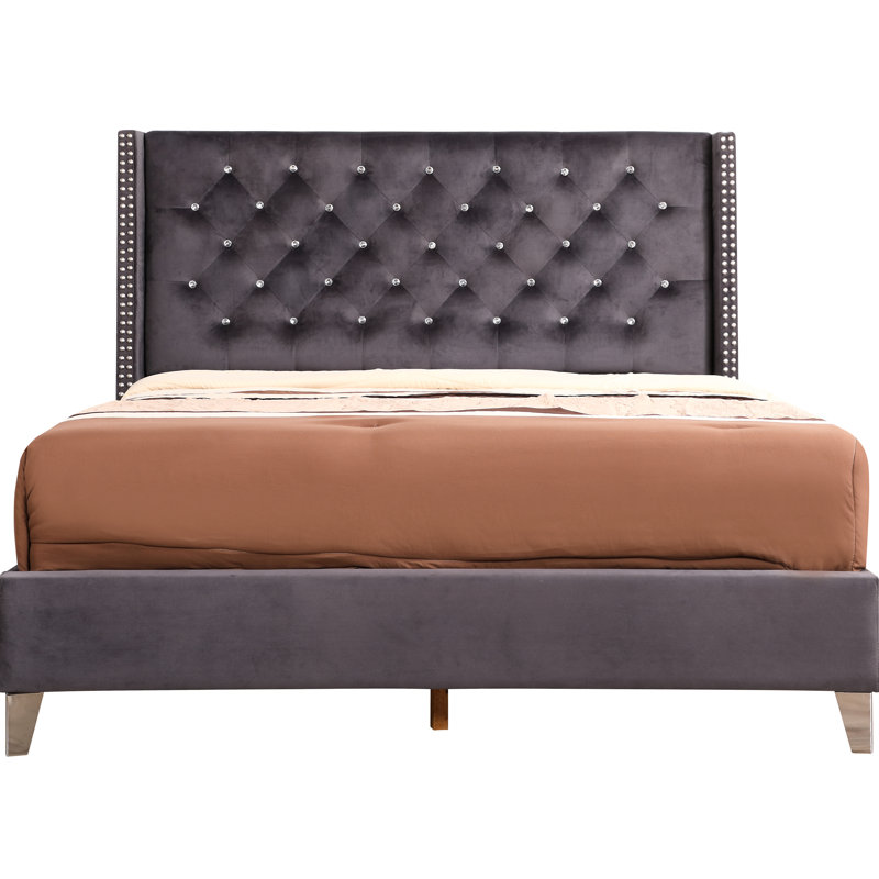 Lit tapissier double gris - l 80 po x P 50 po x H 60 po. Structure de la tête confortable. Assemblage facile.