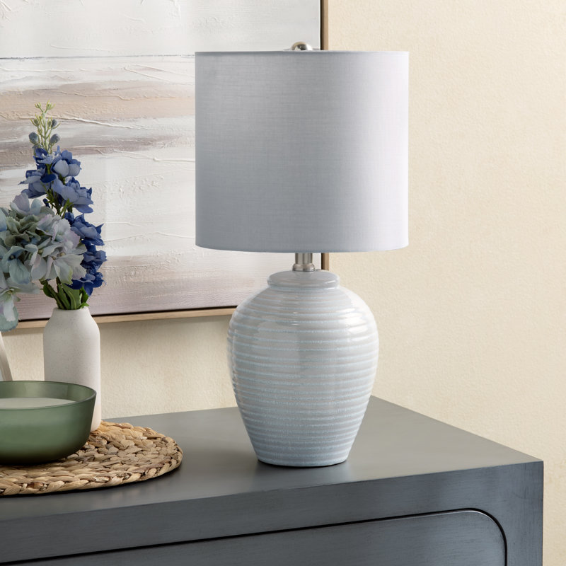Ensemble de 2 lampes de table en céramique avec abat-jour en lin, Blanc