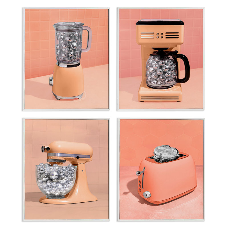 Ensemble de giclées encadrées Disco Drink Blender sur Orange, par Lish Creative, 20 x 16, Encadrement giclée blanc côtier
