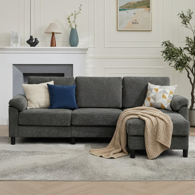 4-Piece Upholstered L-Shape Convertible Sectional Couches Sofas with Ottoman