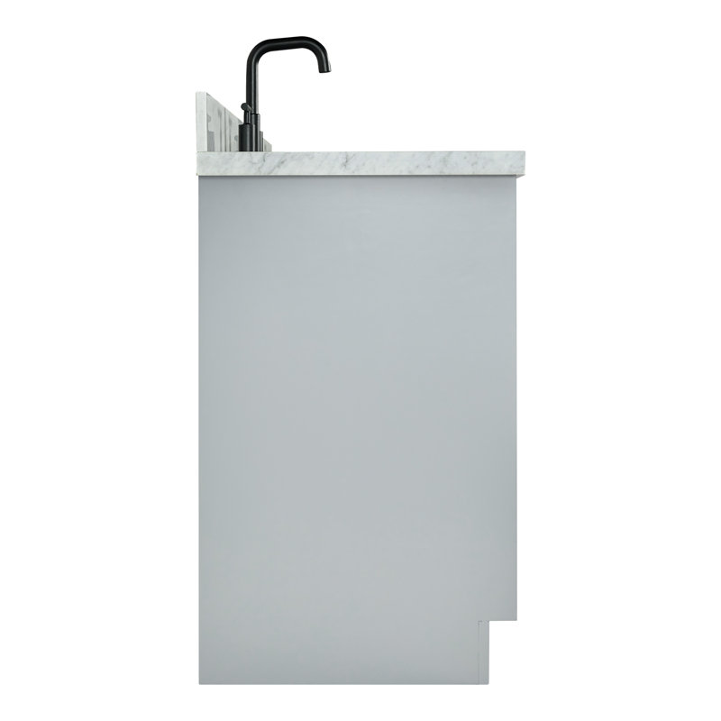 ARIEL Kelly 49 Single Sink Bathroom Vanity with Italian Carrara Marble Top, Rectangular, Gray, 67"