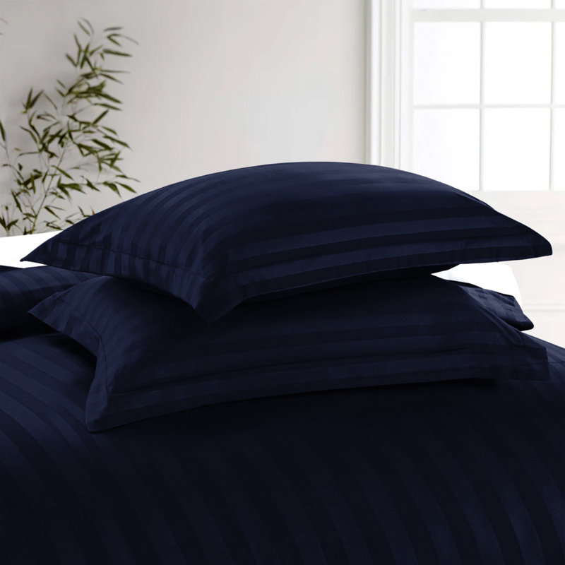 Luxurious 3-Piece Ultra Soft Stripe Duvet Cover Set with Pillowcases, Navy, Double Duvet Cover Set + 2 Standard Pillowcases