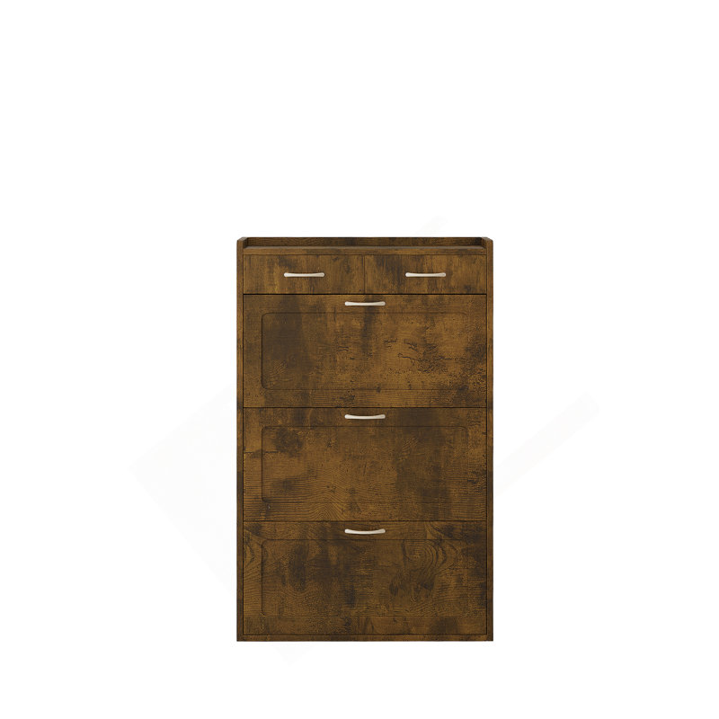 Black Brown Solid Wood Shoe Cabinet, Three Layers, Flip Bucket Shoe Storage Cabinet