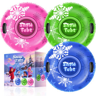 3 Pack Snow Tubes - Inflatable Snow Sled for Kids & Adults, Heavy Duty Sled for Teens Snow Sledding with Hard Bottom & Handles, Winter Snow Toys Gifts for Outdoor Family Tubing Fun (Set of 3)