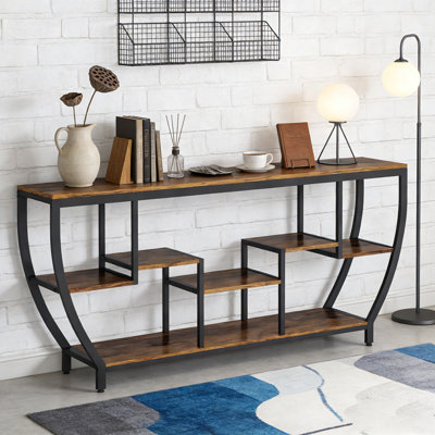Industrial Console Table Entryway Sofa Table with Shelves