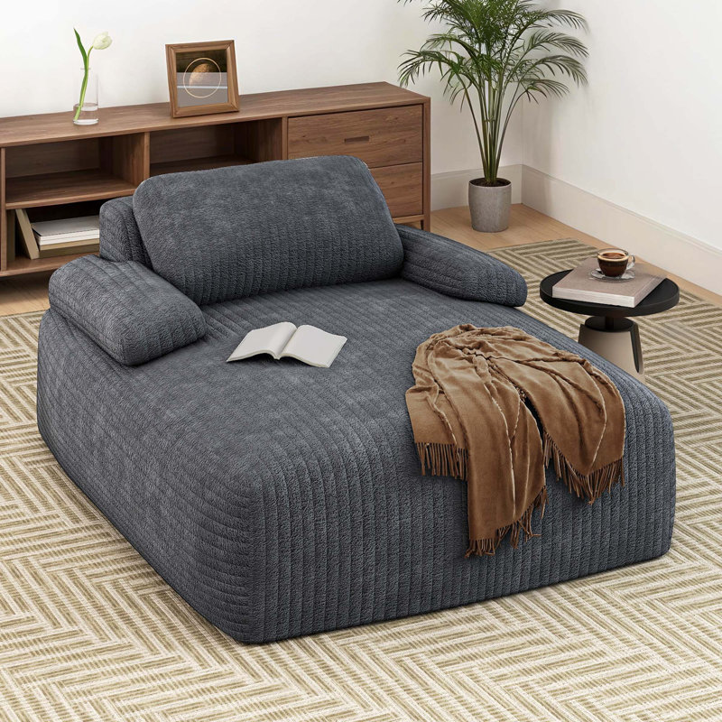  Méridienne de 55 pouces pour l'intérieur, canapé-lit rembourré en velours côtelé surdimensionné, canapé-lit à siège profond, fauteuil de lecture