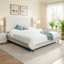 Très grand lit plateforme tapissier avec très grande tête de lit, conceptions minimalistes en chenille de qualité supérieure, lit plateforme simple de style rétro sans sommier, assemblage facile, ivoire-1599522771