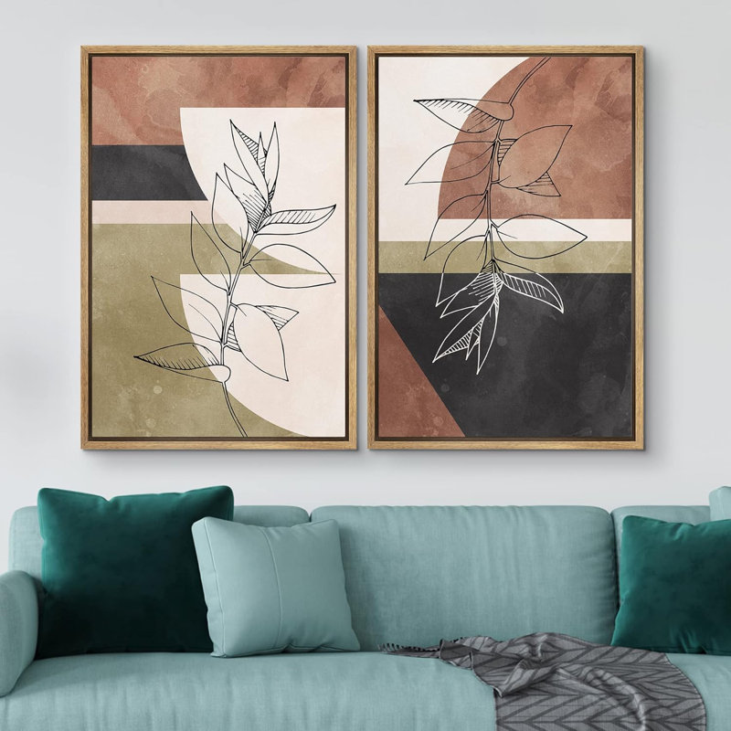 Forme Mid-Century géométrique Mid-Century, silhouettes de fleurs, illustrations abstraites de la nature, paysage chic moderne, néon