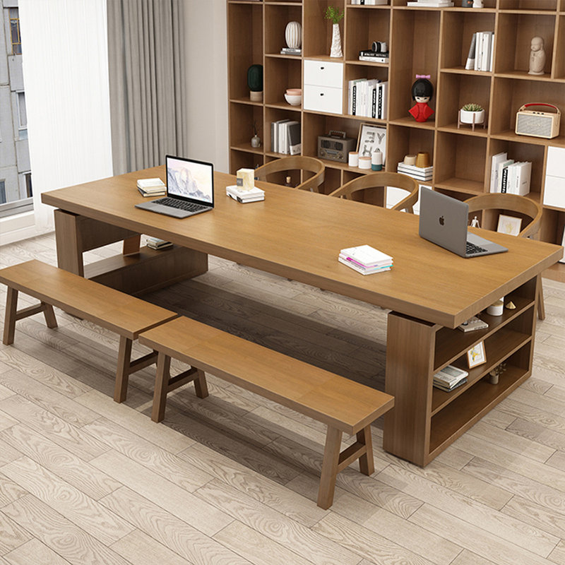 Bureau rectangulaire brun en bois massif, H 29,53 po x l 78,74 po x P 39,37 po