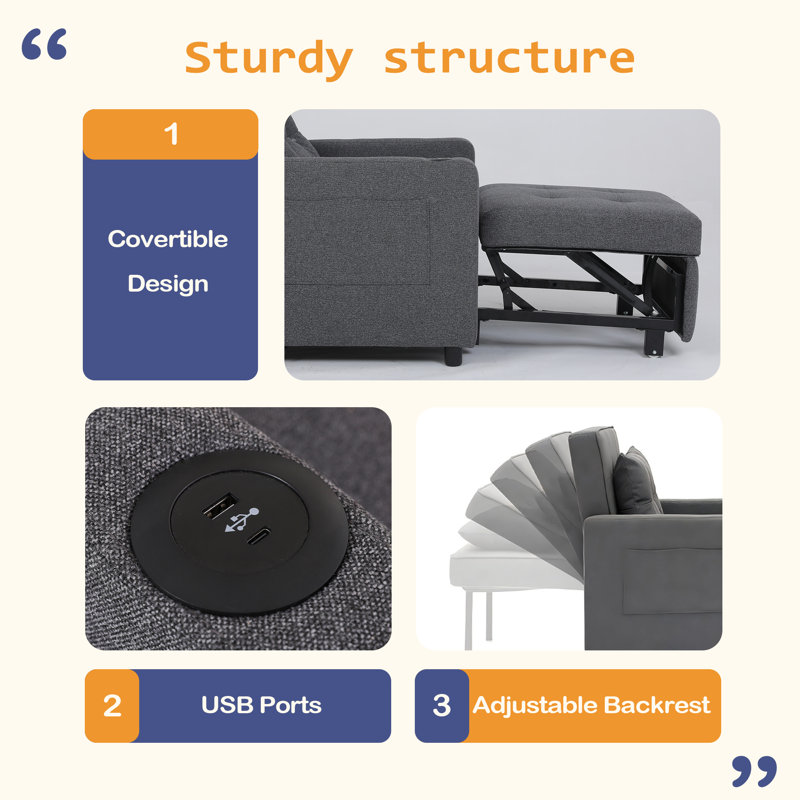 Canapé-lit convertible 3 en 1 Sleeper Chair, Gris