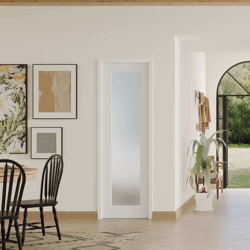Dalle de porte intérieure en verre givré 1 Lite - Cadre en bois aggloméré / pin avec cadre réglable et charnières pré-suspendues (la porte et le cadre sont livrés séparément)