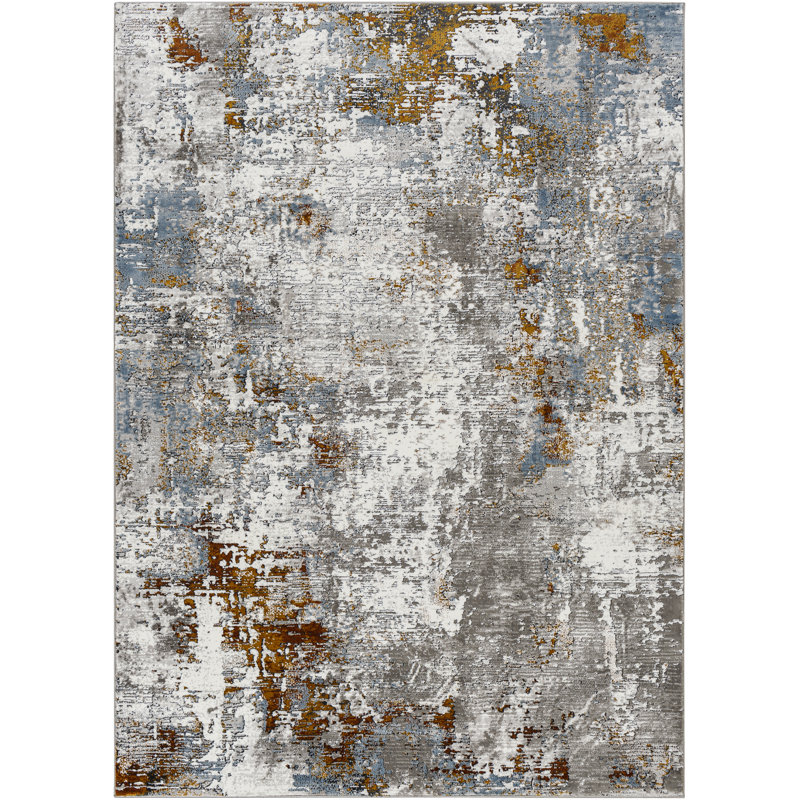 Rectangle Pyrrha Abstract Machine Woven Polyester Area Rug in Rust, Rectangle 5'3" x 7'3"
