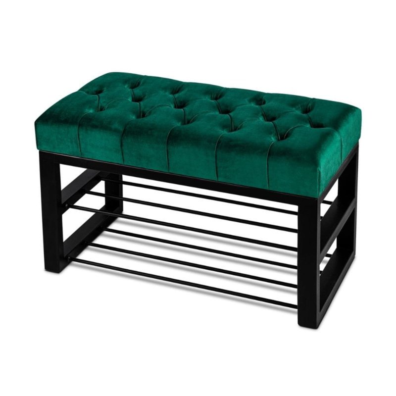 Avaeah Upholstered Storage Bench, 40cm H x 60 cm W x 35cm D, Green/Black