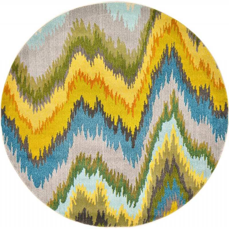 Tapis bleu / jaune Shirey, Rond 6 pi
