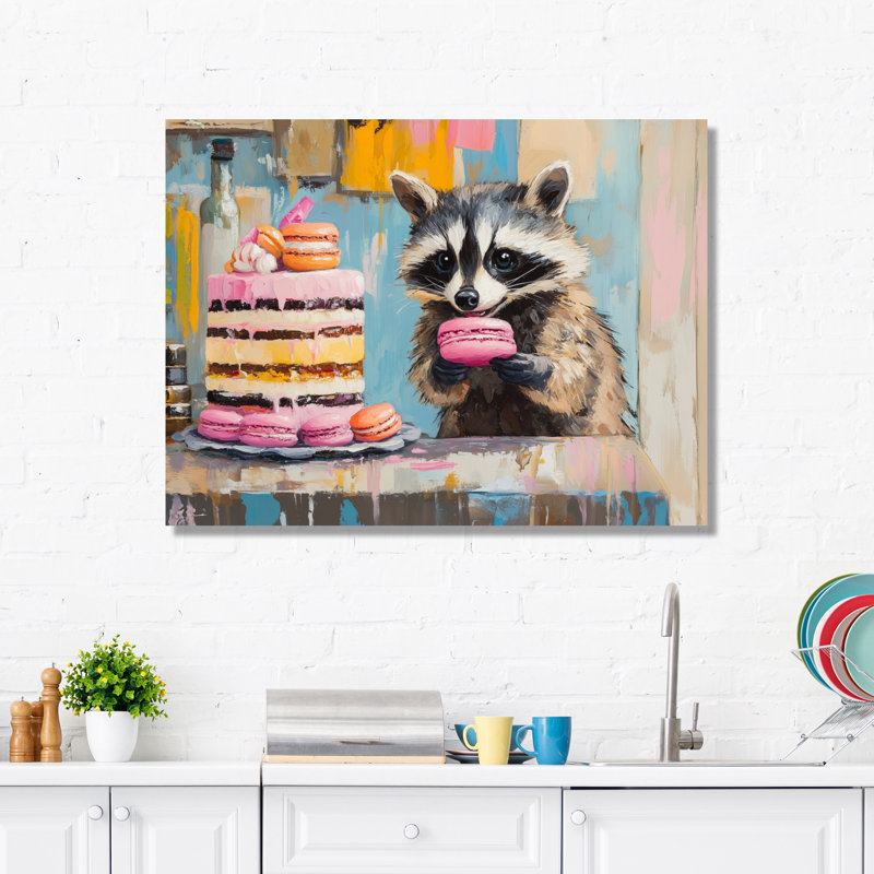 Sweet Macaron Bandit - Affiche murale Raton laveur, H 16 po x l 32 po, Toile tendue
