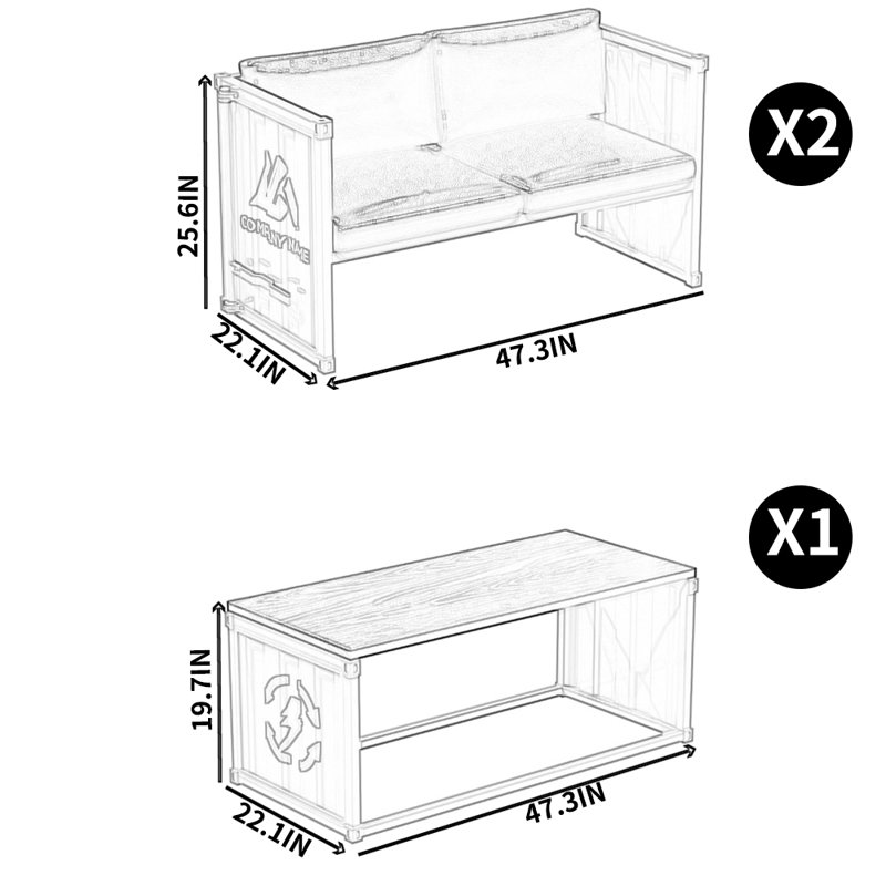 Ensemble de table et chaises de style industriel, Blanc