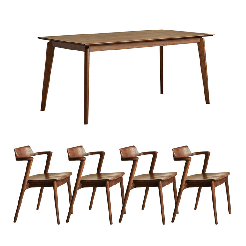 Simple Rectangular Black Walnut Dining Table Set, 29.52" H x 70.86" L x 35.43" W