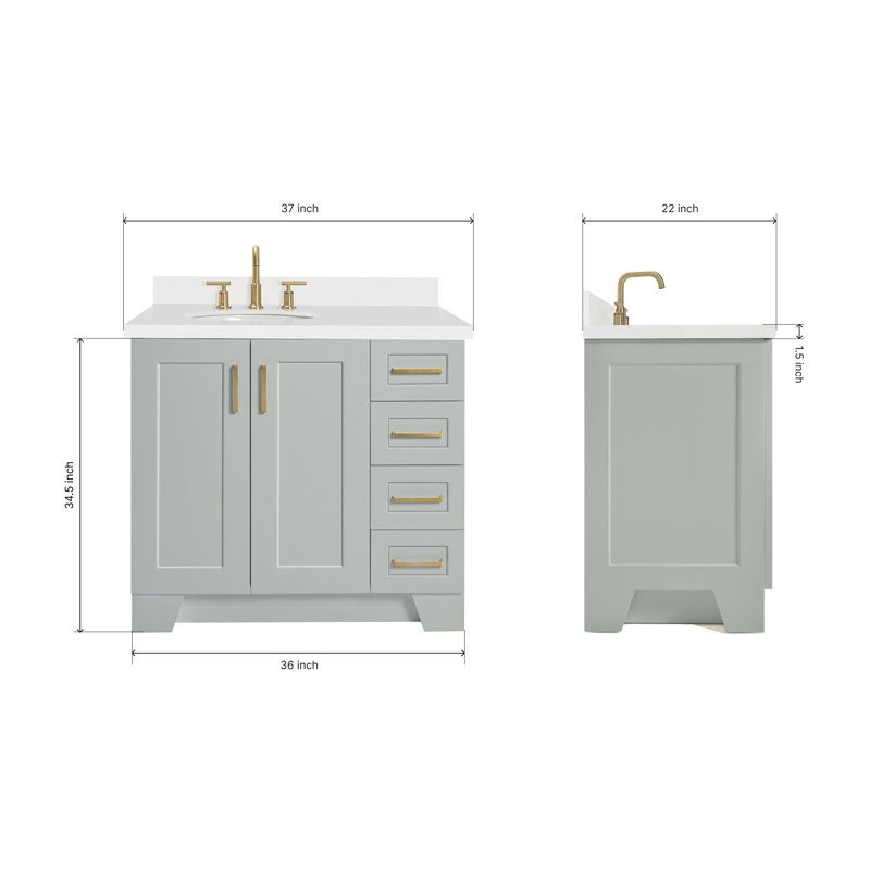 37 IN.  Single Bathroom Vanity, Gray, Left, Oval