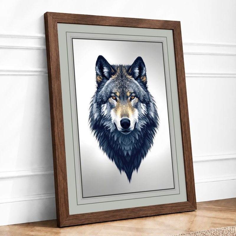 Wolf Portrait Realistic - Framed Print, A2 - 59.4 x 42.0 cm, Walnut