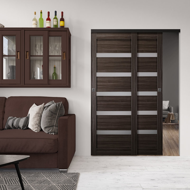 Leora Vetro Finished Wood Composite Bypass Sliding Door, 35.5" x 79.38", Oak