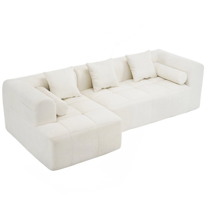 Versatile Modular Sofa With Side Pockets And Plush Pillows For Living Room, Beige Chenille