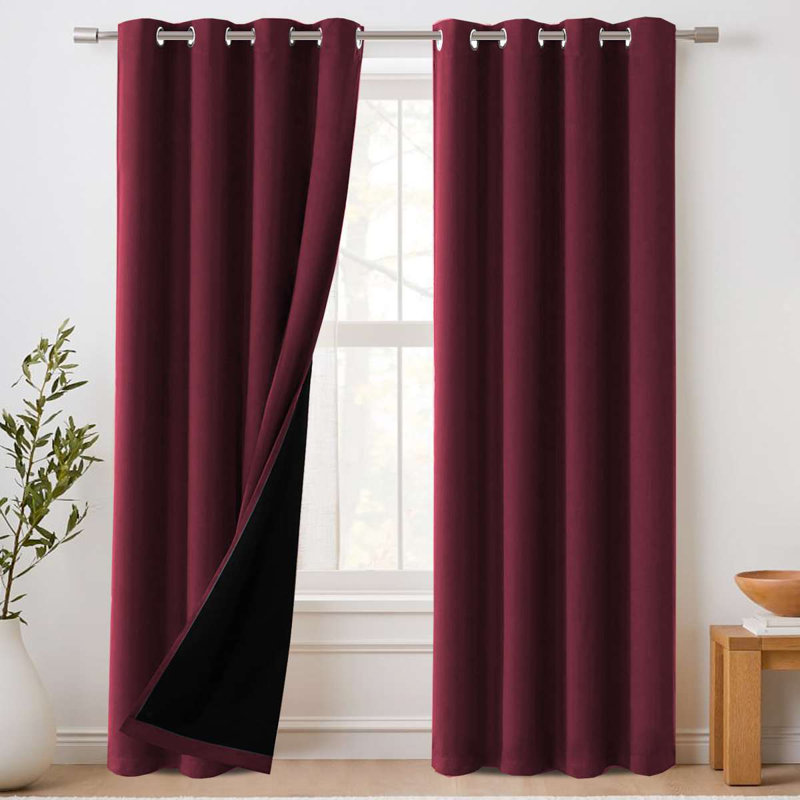 100% Blackout Curtains for Bedroom Thermal Insulated Blackout Curtains Heat and Full Light Blocking Curtains for Living Room with Liner 2 Panels Set