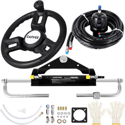 150HP Hydraulic Outboard Steering Kit, Marine System with 26FT Hoses & Aluminium Wheel
