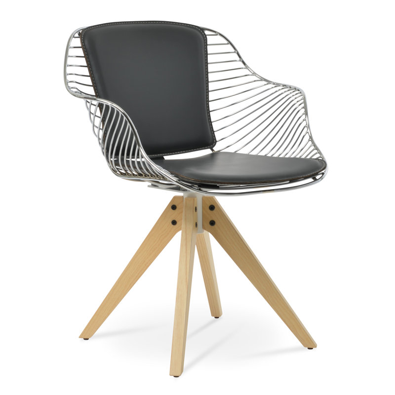 Chaise avec accoudoirs pivotants Zebra Pyramid, Similicuir noir, Naturel, Brass