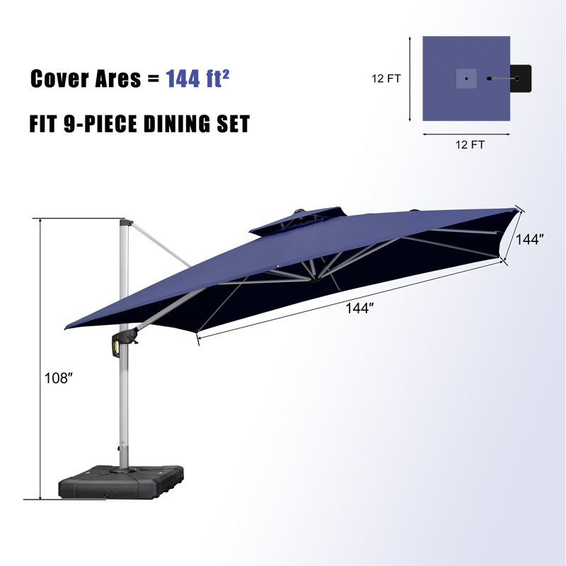 365cm Cantilever Parasol, Navy Blue