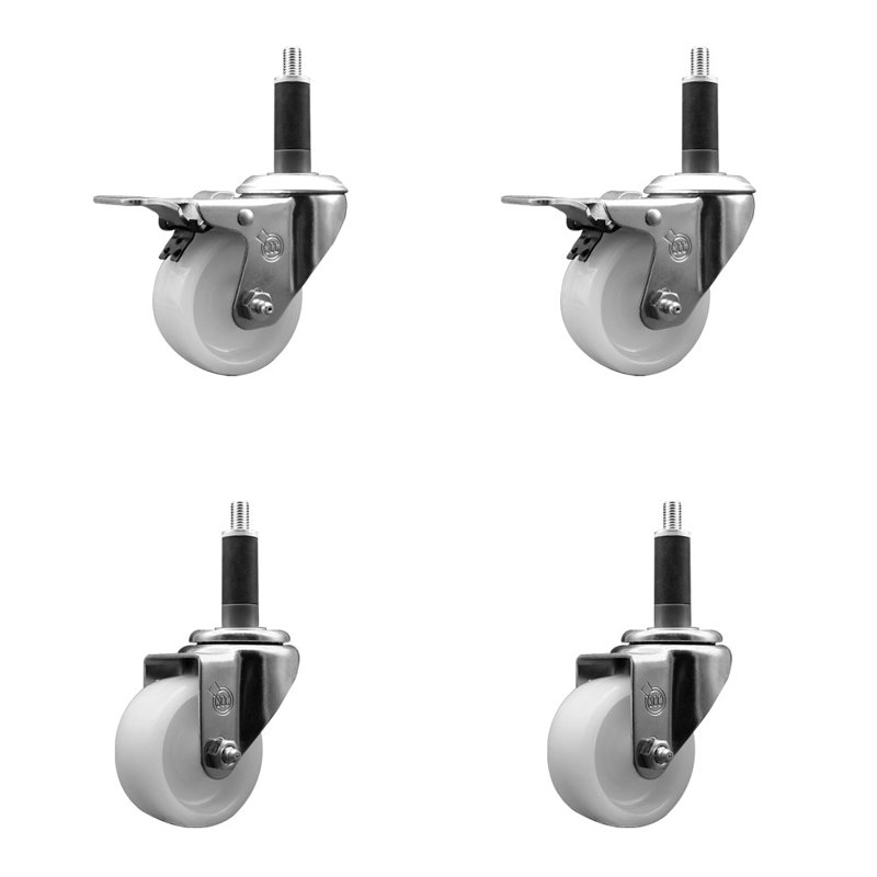Ensemble de roulettes à tige extensible en nylon 3 po pivotant de 3 po et 2 freins à verrouillage total