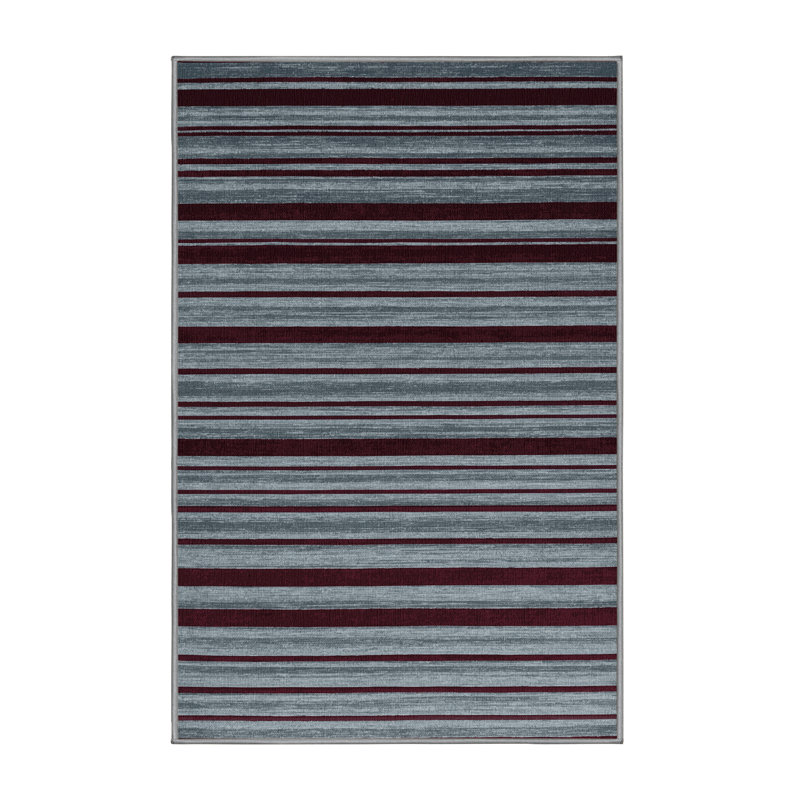 Tapis gris à rayures horizontales lavable à la machine, Rectangulaire 8 pi x 12 pi
