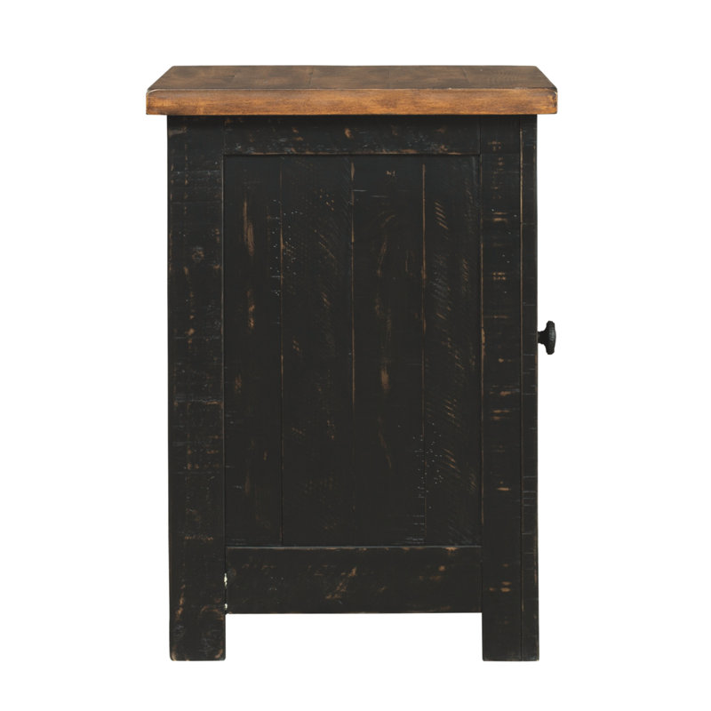 Valebeck Black and Brown Rustic Wood Metal Storage End Table