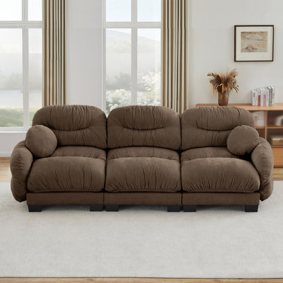 Pleated Design Cozy Chenille Fabric 3 Seater Modular Sofa