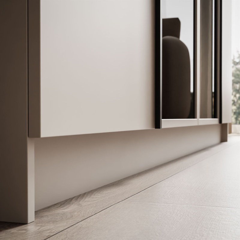 4 Door Glass Wardrobe, Edge handles in black color