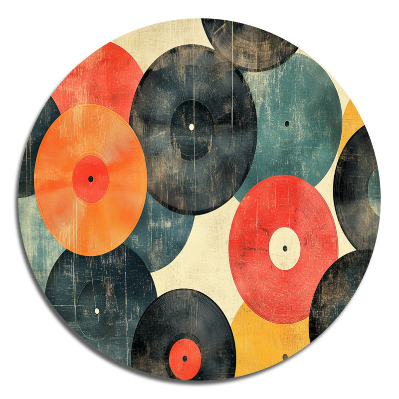 Rétro cercles de vinyle - art mural rond grand divertissement, L 23 po x H 23 po