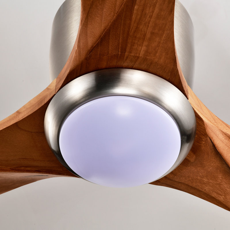 52" Flush Mount Ceiling Fan Solid Wood Blades Ceiling Fan With Light With Remote Control, Noiseless Reversible Motor, 6 Speed, For Patio Living Room, Bedroom,Indoor--(Stain Nickel)