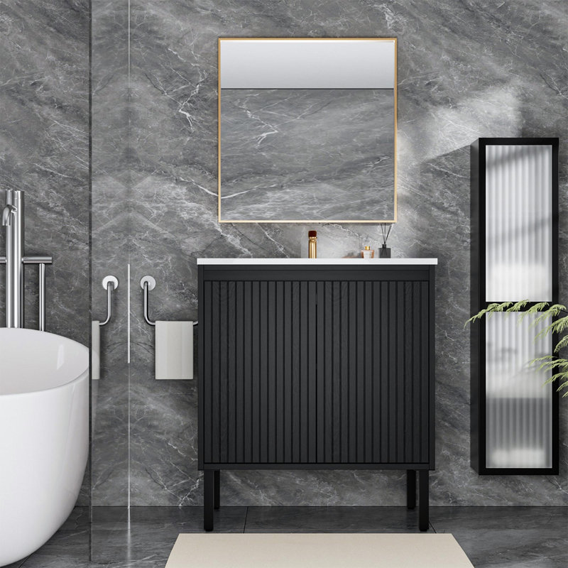 Meuble-lavabo 30 po avec lavabo en céramique, Noir