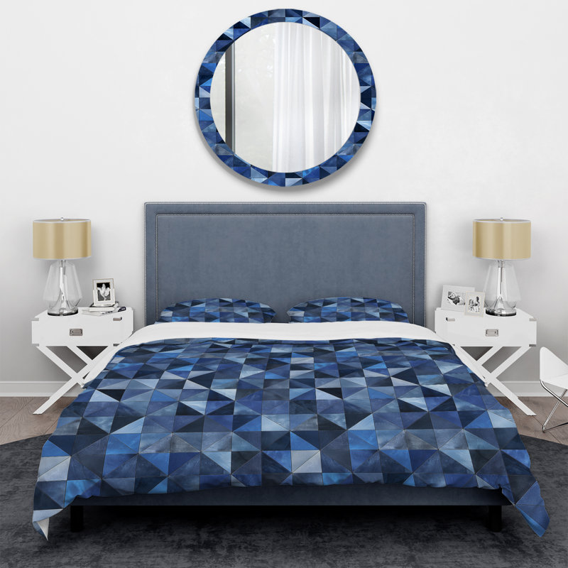 Blue Modern Triangles I - Ensemble de housse de couette moderne, Housse de couette très grand + 2 très grandes ta