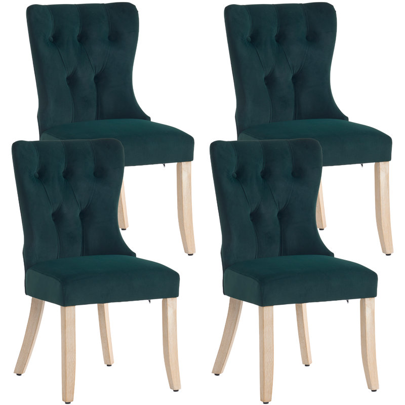 18.9'' Seat Height Mid Century Modern Dining Chairs With Solid Wood Legs, Upholstered Armless Dining Room Chair Side Chair For Kitchen Bedroom Reading Nook, Green Suede Velvet