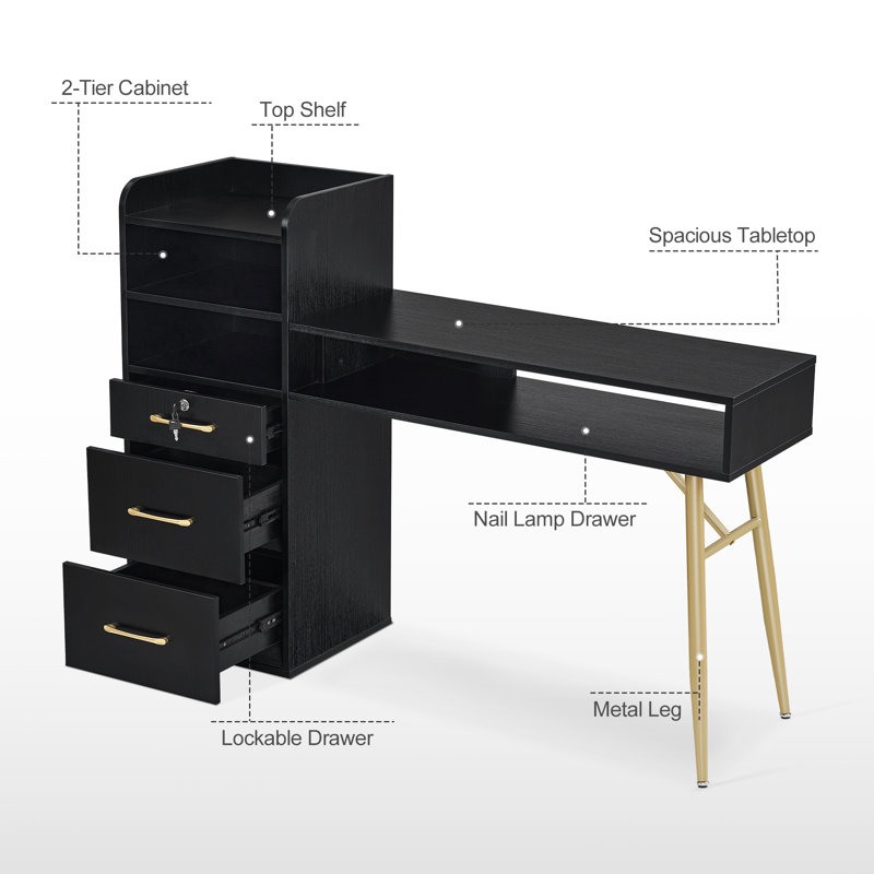 Waybrook Stylish Dressing Table Desk with Drawer and Storage Shelf, Noir