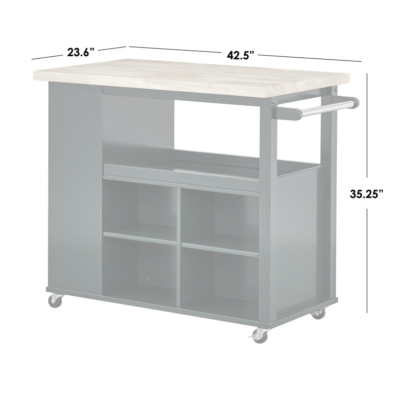 Haysi Solid Wood Top Kitchen Cart, White