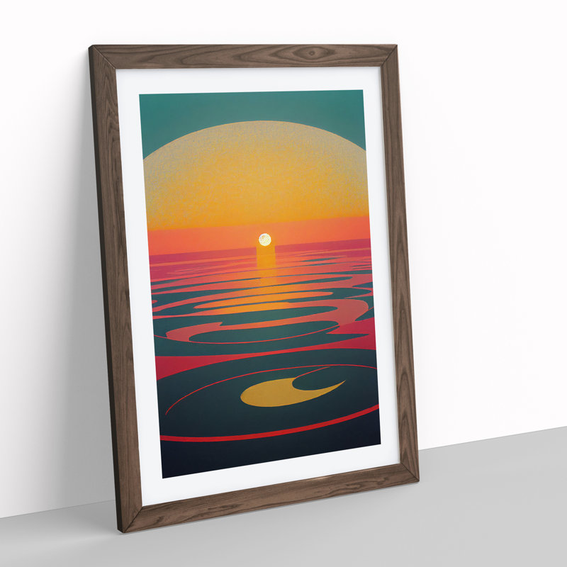 Peaceful Sunset Abstract - Framed Print, 46cm H x 34cm W, Walnut