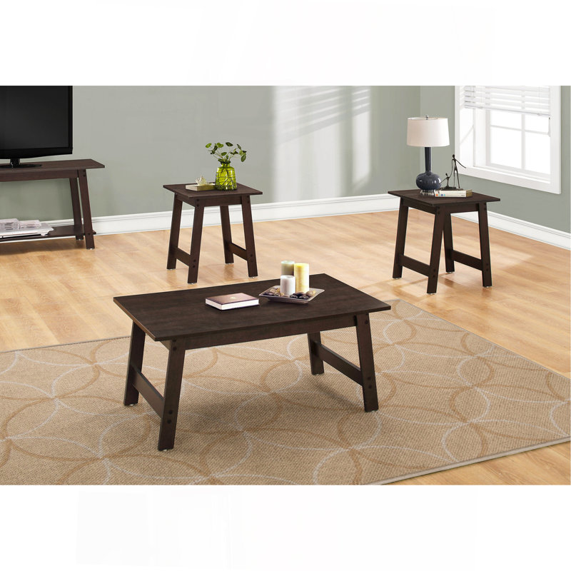 Ensemble de table, ensemble de 3 pièces, café, bout, côté, accent, salon, stratifié brun, transitionnel, Espresso
