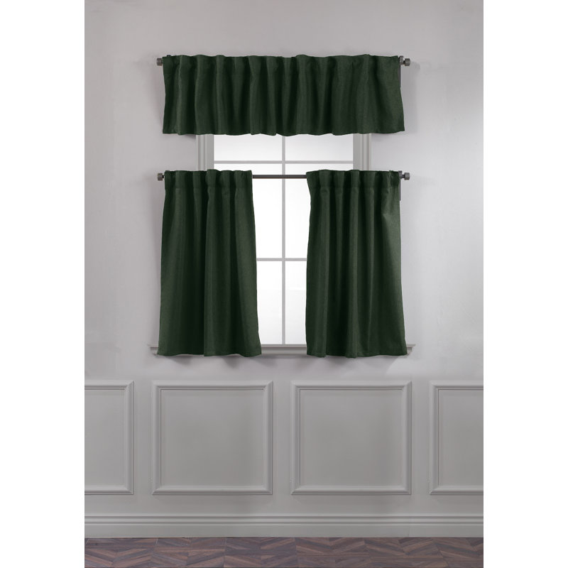 Decorative Kitchen Curtain And Valance,Caffe Curtains And Valance Set, Kitchen Curtains, 24" W x 30" L, Duck Green