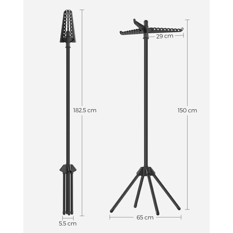 Metal Rotary / Umbrella Clothesline, Black, 150cm H x 65cm W x 65cm D